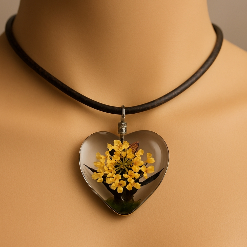 Heart-Shaped Tree Floral Pendant Necklace - 18-inch Black Cord Fashion Jewelry
